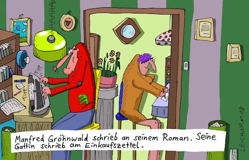 Cartoon: Manfred G. (medium) by Leichnam tagged manfred,autor,schreiben,schriftsteller,gattin,roman,schreibmaschine,einkaufszettel,leichnam,leichnamcartoon