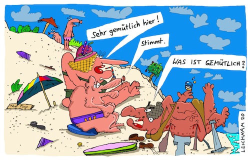 Cartoon: Meer (medium) by Leichnam tagged meer,gemütlich,ungemütlich,unbehaglich,spitzen,metallschrott,hart,leichnam,leichnamcartoon