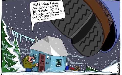 Cartoon: Mist! (medium) by Leichnam tagged mist,kohle,heizung,klirrende,kälte,kalt,winter,schnee,eis,eiszapfen,dürre,schlimm,leichnam,riese,schuh,leichnamcartoon