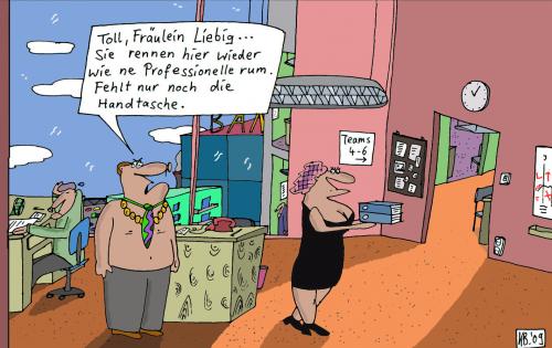 Cartoon: Muss mal erwähnt werden (medium) by Leichnam tagged liebig,fräulein,professionell,hure,prostituierte,handtasche,bürö,mobbing,hitze