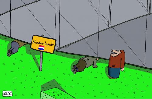 Cartoon: Niederlande (medium) by Leichnam tagged niederlande,holland,landesgrenze,grenze,niedrig,eng,decke