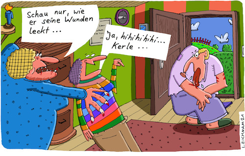 Cartoon: Schau nur (medium) by Leichnam tagged schau,wunden,ehe,kerle,blut,verletzungen,leichnam,leichnamcartoon