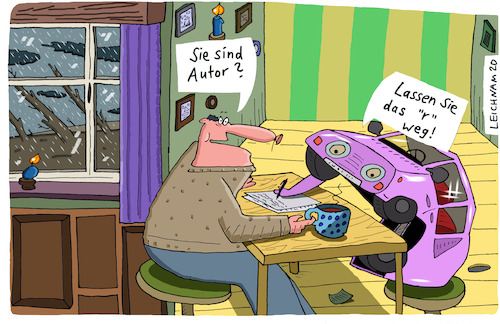 Cartoon: schreibend (medium) by Leichnam tagged schreibend,auto,autor,frage,leichnam,leichnamcartoon