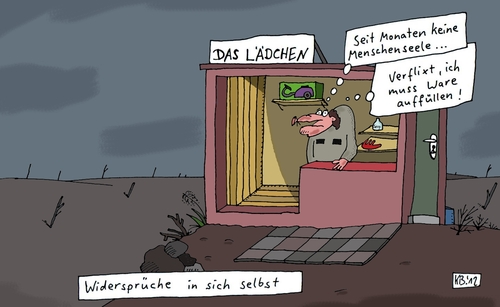 Cartoon: seit Monaten (medium) by Leichnam tagged seit,monaten,das,lädchen,geschäft,einöde,karg,ware,nachfüllen,verflixt,widersprüche,in,sich,selbst