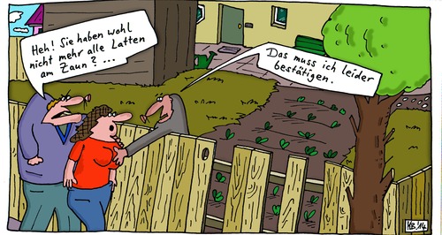 Cartoon: Unfassbar! (medium) by Leichnam tagged unfassbar,busengrapscher,belästigung,sexuell,bestätigung,frechheit,unerhört,grundstück,garten,zaunslatten,lücken