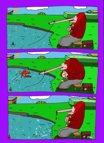 Cartoon: Wasser und See und so ... (medium) by Leichnam tagged wasser,see,teich,leichnam,fisch,angel,angler,nase,blut,fresslustig,gefräßig,angriff,und