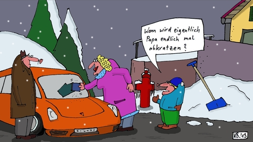 Cartoon: Winter (medium) by Leichnam tagged familie,auto,winter,scheiben,abkratzen,gefroren,papa,söhnchen,mama,faul,behäbig,kalt,ungemütlich