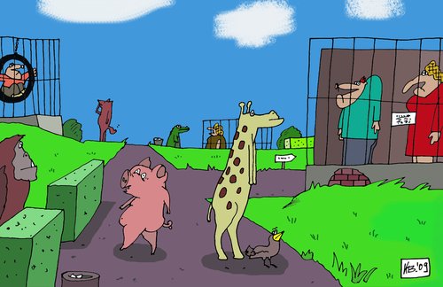 Cartoon: Zoo (medium) by Leichnam tagged zoo,tierpark,tiere,menschen,käfig