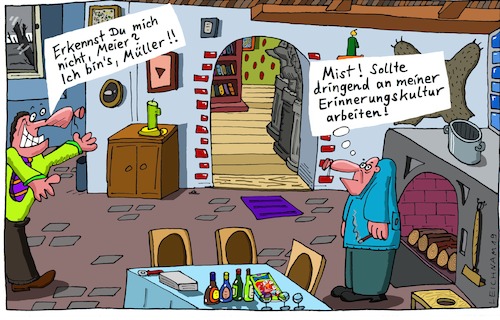 Cartoon: Zwei Herren (medium) by Leichnam tagged zwei,herren,erinnerung,erinnerungskultur,meier,müller,erkennen,leichnam,leichnamcartoon