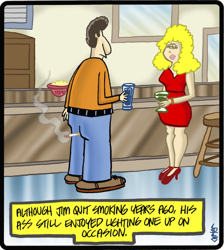 Cartoon: Butt Smoker (medium) by cartertoons tagged butt,smoking,bar,couple,cigarette