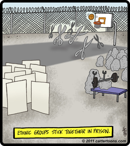Cartoon: Ethnic Prison (medium) by cartertoons tagged prisoners,prison,jail,ethnic,groups,rock,paper,scissors