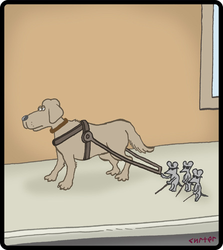 Cartoon: Three Blind Mice (medium) by cartertoons tagged mice,dogs,blind,disabilities,animals,mice,dogs,blind,disabilities,animals