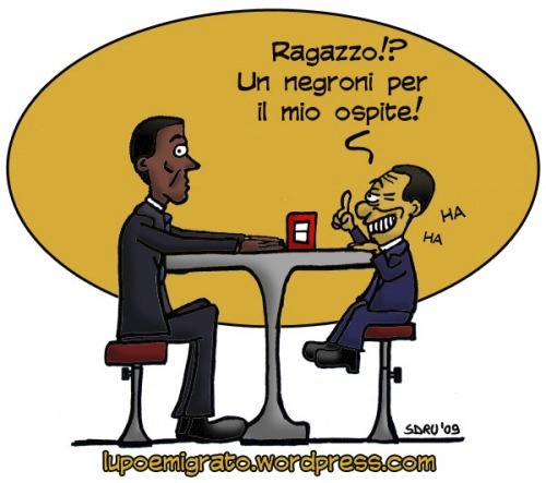 Cartoon: Mr. President (medium) by sdrummelo tagged silvio,berlusconi,obama,negro,abbronzato,battute,barzellette,premier,bar