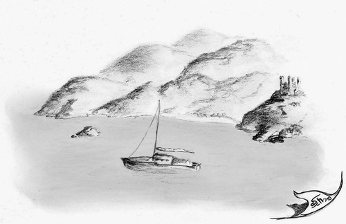 Cartoon: Spanische Bucht (medium) by swenson tagged meer,sea,beach,bay,bucht,strand,ship,schiff,spain,spanien,espania