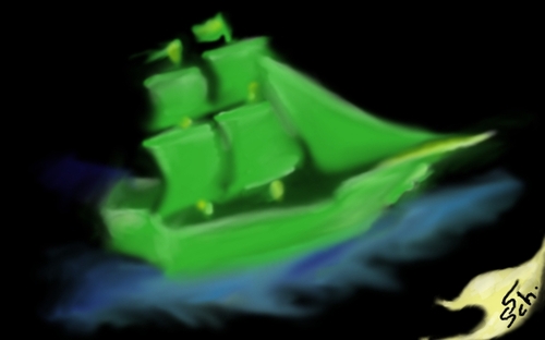 Cartoon: the green 3-S (medium) by swenson tagged skull,schädel,totenkopf,schwert,sword,säbel,ship,schiff,pirat