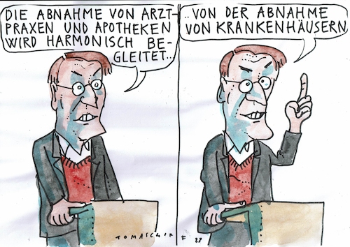 Cartoon: Abnahme (medium) by Jan Tomaschoff tagged gesundheit,kosten,sparen,streichungen,gesundheit,kosten,sparen,streichungen