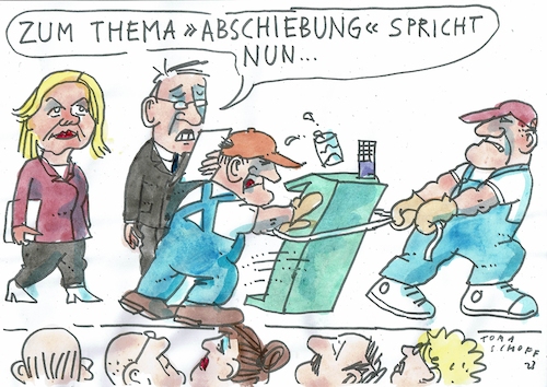 Cartoon: Abschiebung (medium) by Jan Tomaschoff tagged migration,abschiebung,faeser,migration,abschiebung,faeser