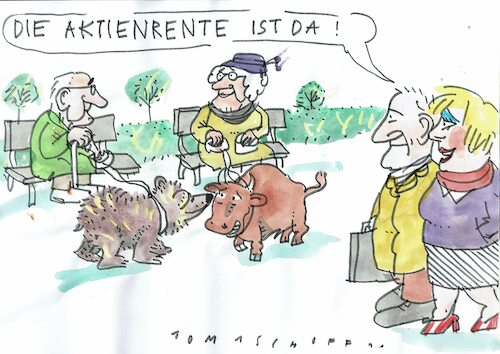 Cartoon: Aktiemrente (medium) by Jan Tomaschoff tagged rente,versicherung,aktien,börse,rente,versicherung,aktien,börse