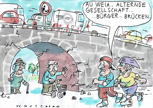 Cartoon: Alter (medium) by Jan Tomaschoff tagged demografie,alter,infrastruktur,brücken,demografie,alter,infrastruktur,brücken