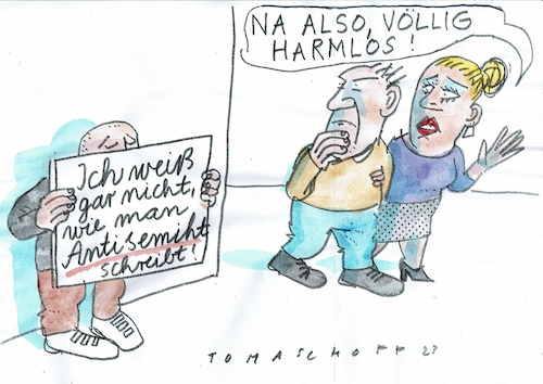 Cartoon: Antisemit (medium) by Jan Tomaschoff tagged antisemitismue,rassenhass,hass,antisemitismue,rassenhass,hass