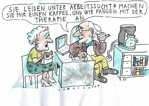 Cartoon: Arbeitssucht (medium) by Jan Tomaschoff tagged psyche,arbeitssucht,therapie,psyche,arbeitssucht,therapie