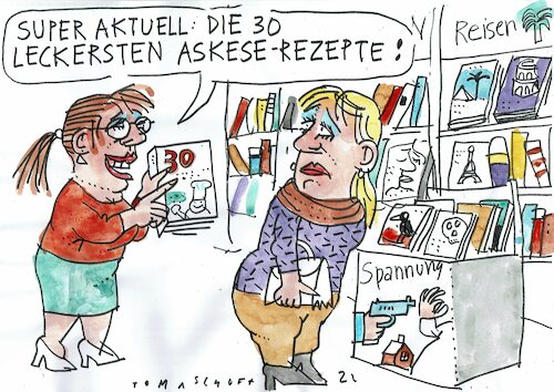 Cartoon: Askese (medium) by Jan Tomaschoff tagged inflation,sparen,askese,konsum,inflation,sparen,askese,konsum