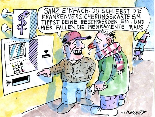 Cartoon: Automat (medium) by Jan Tomaschoff tagged gesundheitssystem,medikamente,gesundheitssystem,medikamente