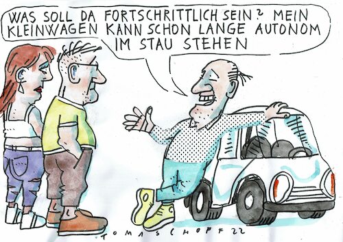 Cartoon: autonom (medium) by Jan Tomaschoff tagged stau,autonome,fahren,stau,autonome,fahren