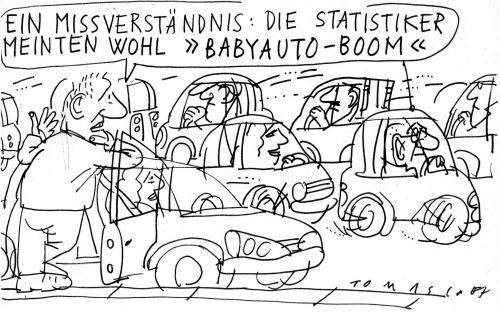 Cartoon: Baby-Autos (medium) by Jan Tomaschoff tagged autos,kleinwagen,abwrackprämie,autoindustrie