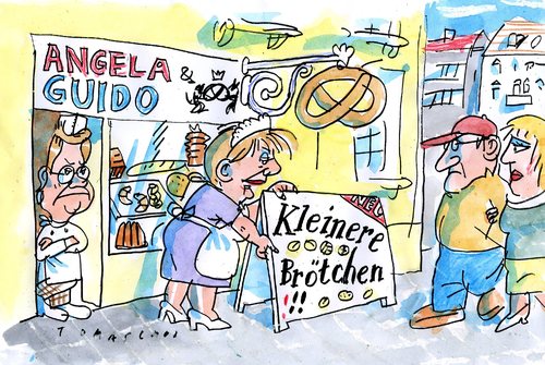 Cartoon: Bäckerei (medium) by Jan Tomaschoff tagged sparmaßnahmen,regierung,haushalt,steuern,sparmaßnahmen,regierung,haushalt,steuern,sparen,geld,finanzen,finanzierung,bäcker