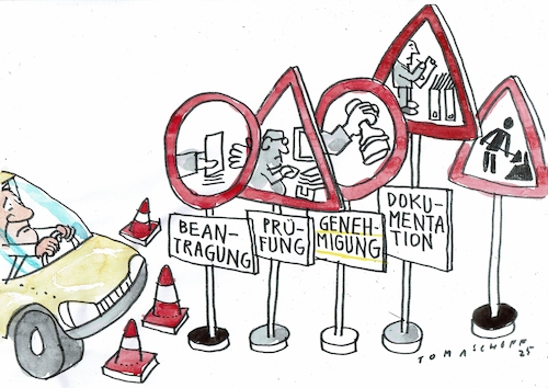 Cartoon: Baustelle (medium) by Jan Tomaschoff tagged bürokratie,verwaltung,infrastruktur,bürokratie,verwaltung,infrastruktur