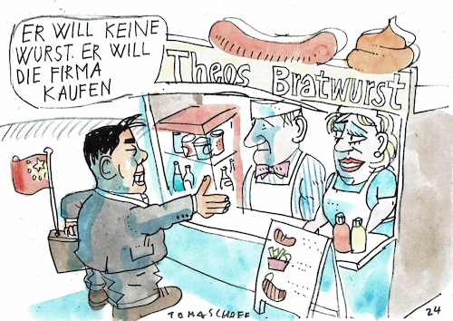 Cartoon: Bratwurst (medium) by Jan Tomaschoff tagged china,firmenkauf,finanzen,china,firmenkauf,finanzen
