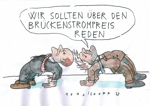 Cartoon: Brücke (medium) by Jan Tomaschoff tagged scholz,habeck,strompreis,industrie,scholz,habeck,strompreis,industrie