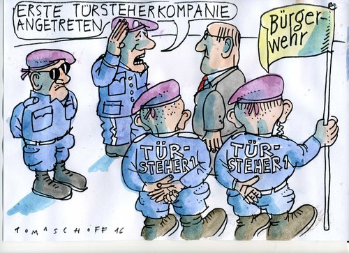 Cartoon: Bürgerwehr (medium) by Jan Tomaschoff tagged migration,fremdenangst,migration,fremdenangst