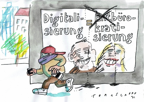 Cartoon: Bürokratie (medium) by Jan Tomaschoff tagged bürokratie,digitalisierung,bürokratie,digitalisierung