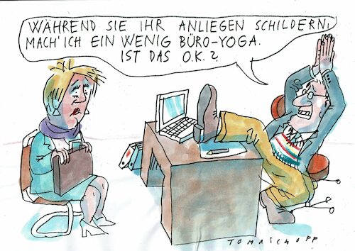 Cartoon: Büroyoga (medium) by Jan Tomaschoff tagged yoga,büro,kommunikation,yoga,büro,kommunikation