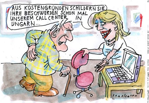 Cartoon: Call-Center (medium) by Jan Tomaschoff tagged gesundheitssystem,ärzte,kassen,krankheiten,gesundheitssystem,ärzte,kassen,krankheiten,gesundheit