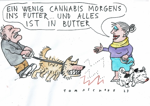 Cartoon: Cannabis 2 (medium) by Jan Tomaschoff tagged hund,wut,cannabis,hund,wut,cannabis