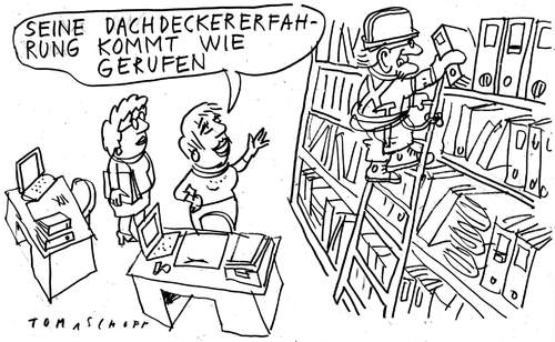 Cartoon: Dachdecker (medium) by Jan Tomaschoff tagged berufe,job,arbeit