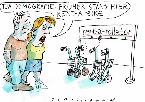 Cartoon: Demografie (medium) by Jan Tomaschoff tagged alter,fortbewegung,alter,fortbewegung