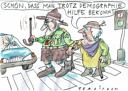 Cartoon: Demografie (medium) by Jan Tomaschoff tagged alter,jugend,alternde,gesellschaft,demografie,alter,jugend,alternde,gesellschaft,demografie
