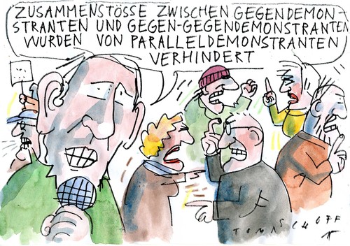 Cartoon: Demonstranten (medium) by Jan Tomaschoff tagged demonstrationen,meinungsfreiheit,demonstrationen,meinungsfreiheit
