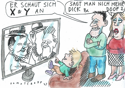 Cartoon: Dick und Doof (medium) by Jan Tomaschoff tagged sprechverbote,zensur,sprechverbote,zensur