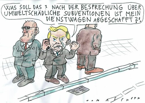 Cartoon: Dienstwagen (medium) by Jan Tomaschoff tagged politiker,dienstwagen,umwelt,politiker,dienstwagen,umwelt