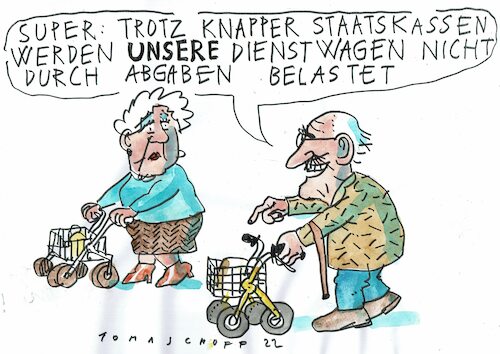 Cartoon: Dienstwagen (medium) by Jan Tomaschoff tagged finanzen,dienstwagen,alter,rollator,finanzen,dienstwagen,alter,rollator