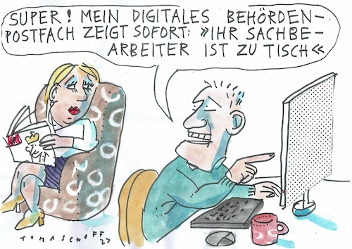 Cartoon: digital (medium) by Jan Tomaschoff tagged behörden,digitalisierung,postfach,behörden,digitalisierung,postfach