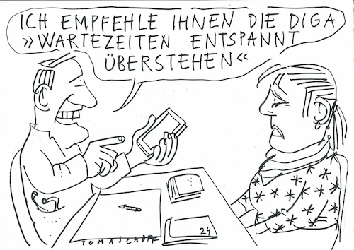 Cartoon: digital (medium) by Jan Tomaschoff tagged medizin,digitale,anwendungen,wartezeit,medizin,digitale,anwendungen,wartezeit