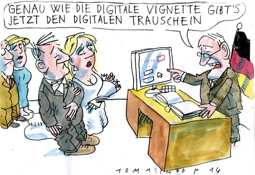 Cartoon: digitaler Trauschein (medium) by Jan Tomaschoff tagged digitale,agenda,revolution,digitale,agenda,revolution