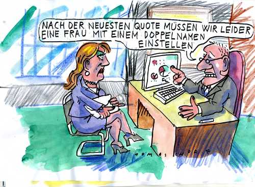 Cartoon: Doppelname (medium) by Jan Tomaschoff tagged name,frauen,arbeit,job,frauenquote,quote,name,frauen,arbeit,job,frauenquote,quote