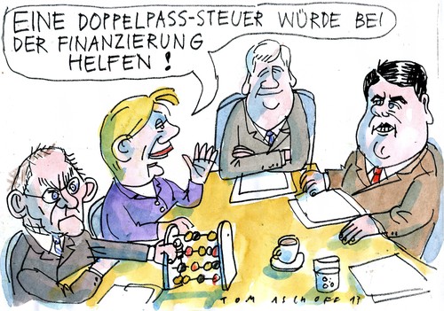 Cartoon: Doppelpass-Steuer (medium) by Jan Tomaschoff tagged doppelpass,steuern,finanzierung,doppelpass,steuern,finanzierung